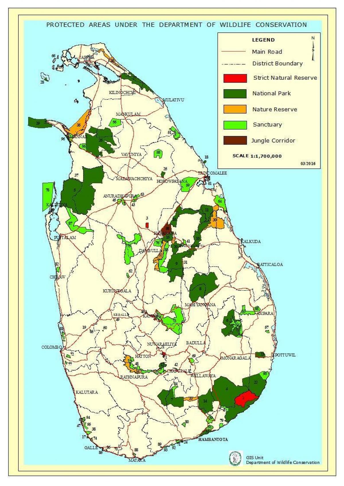 mapa parke nazional Sri Lanka