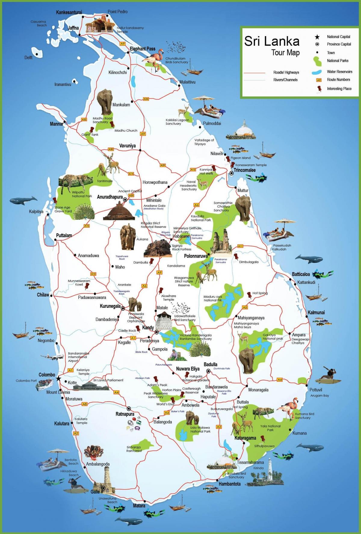 turismo lekuak Sri Lanka mapa