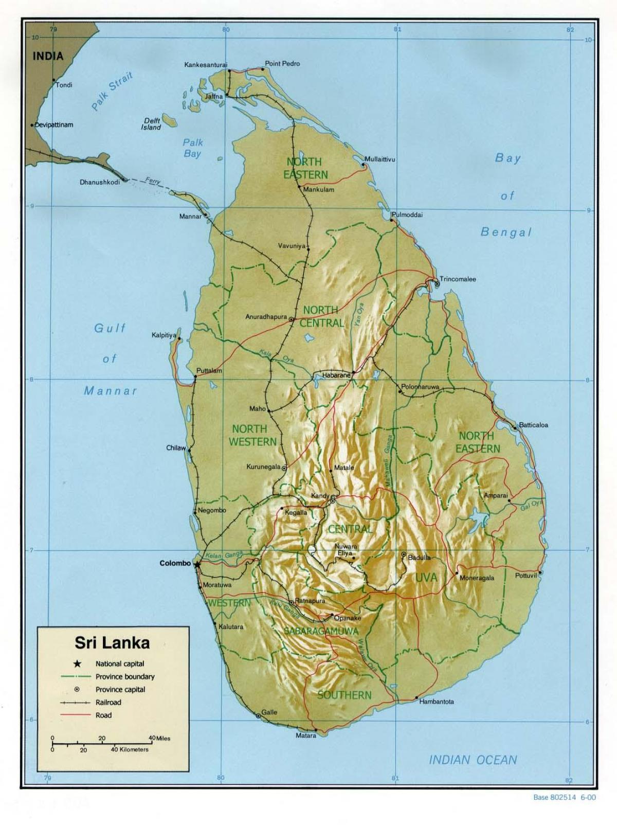 mapa Sri Lanka dituzten errepideak kilometro