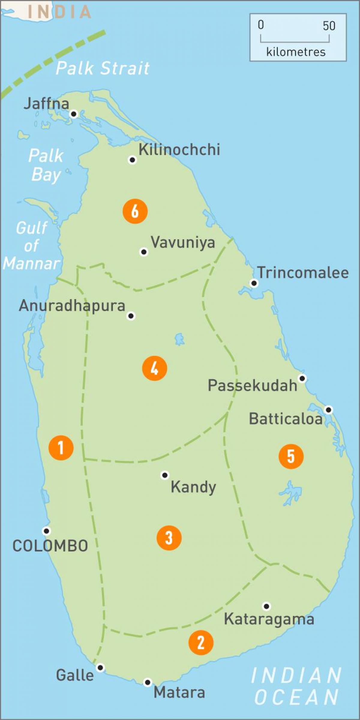 mapa Sri Lanka eskualde