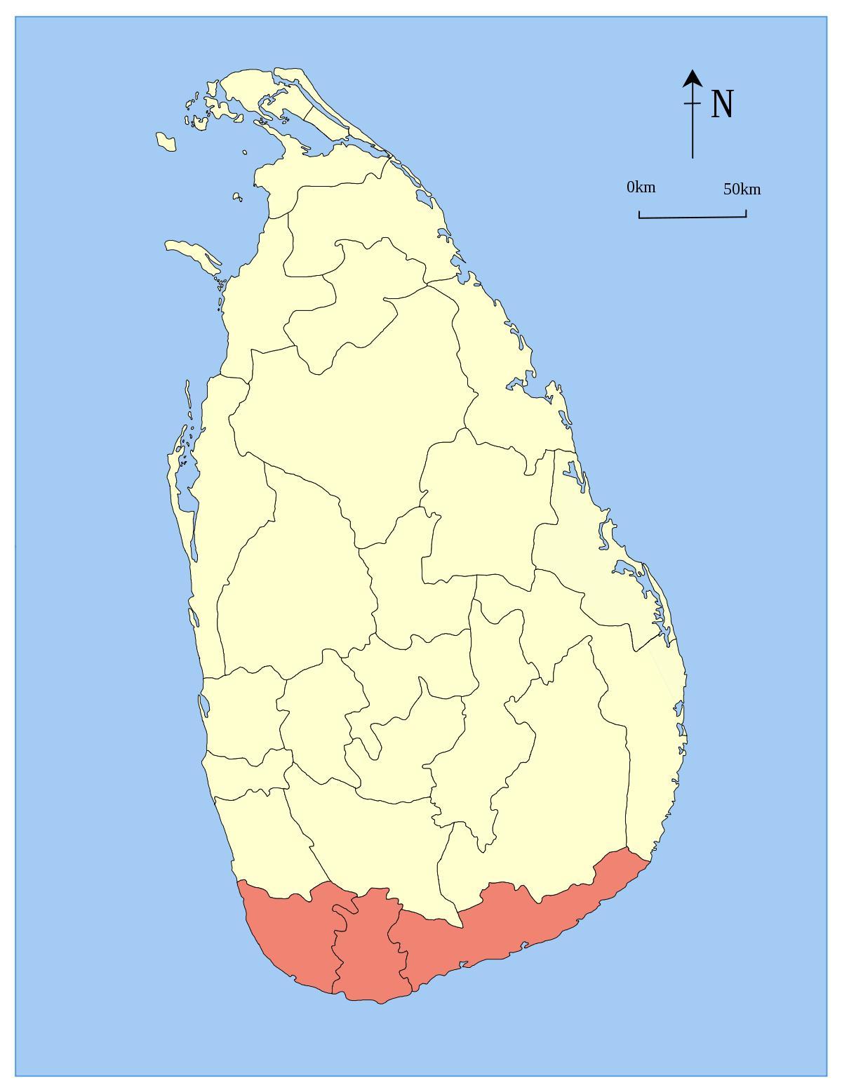 mapa Sri Lanka hegoaldeko probintzia