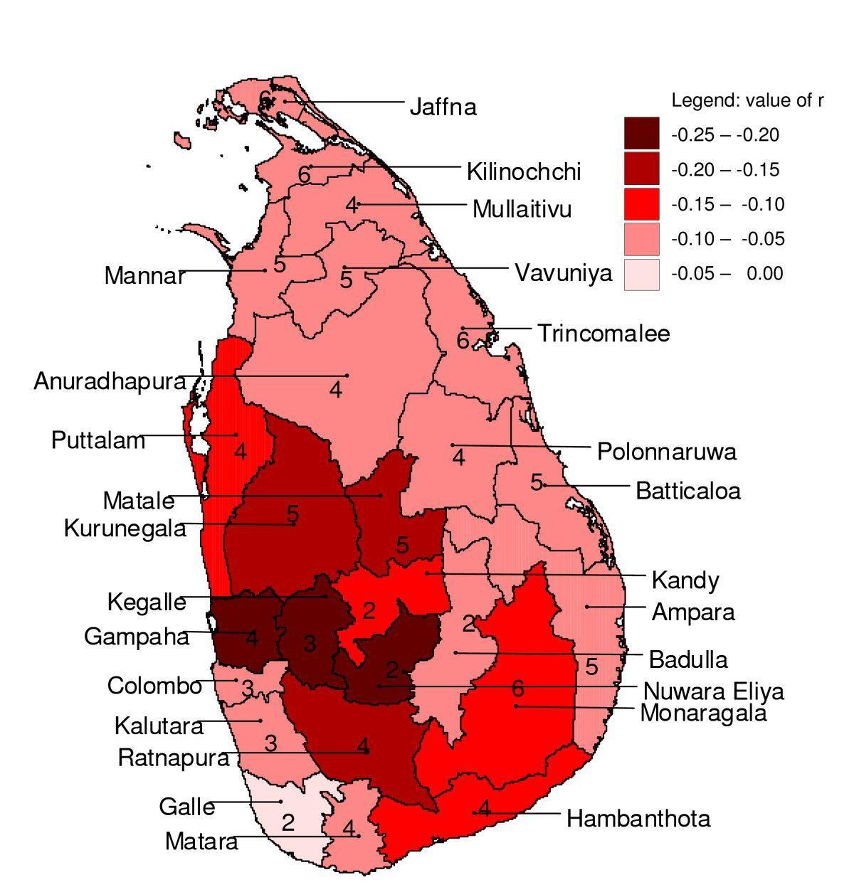 mapa Sri Lanka malaria