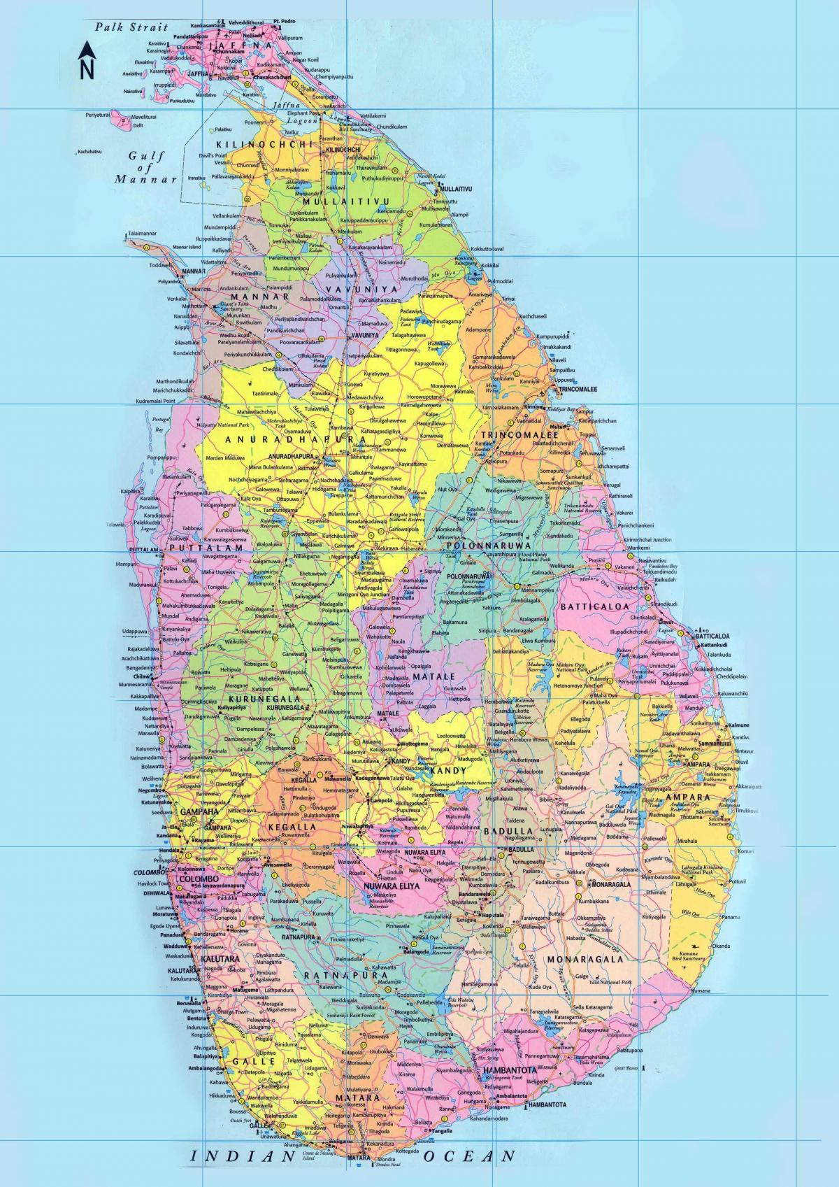 mapa zehatza Sri Lanka dituzten errepideak