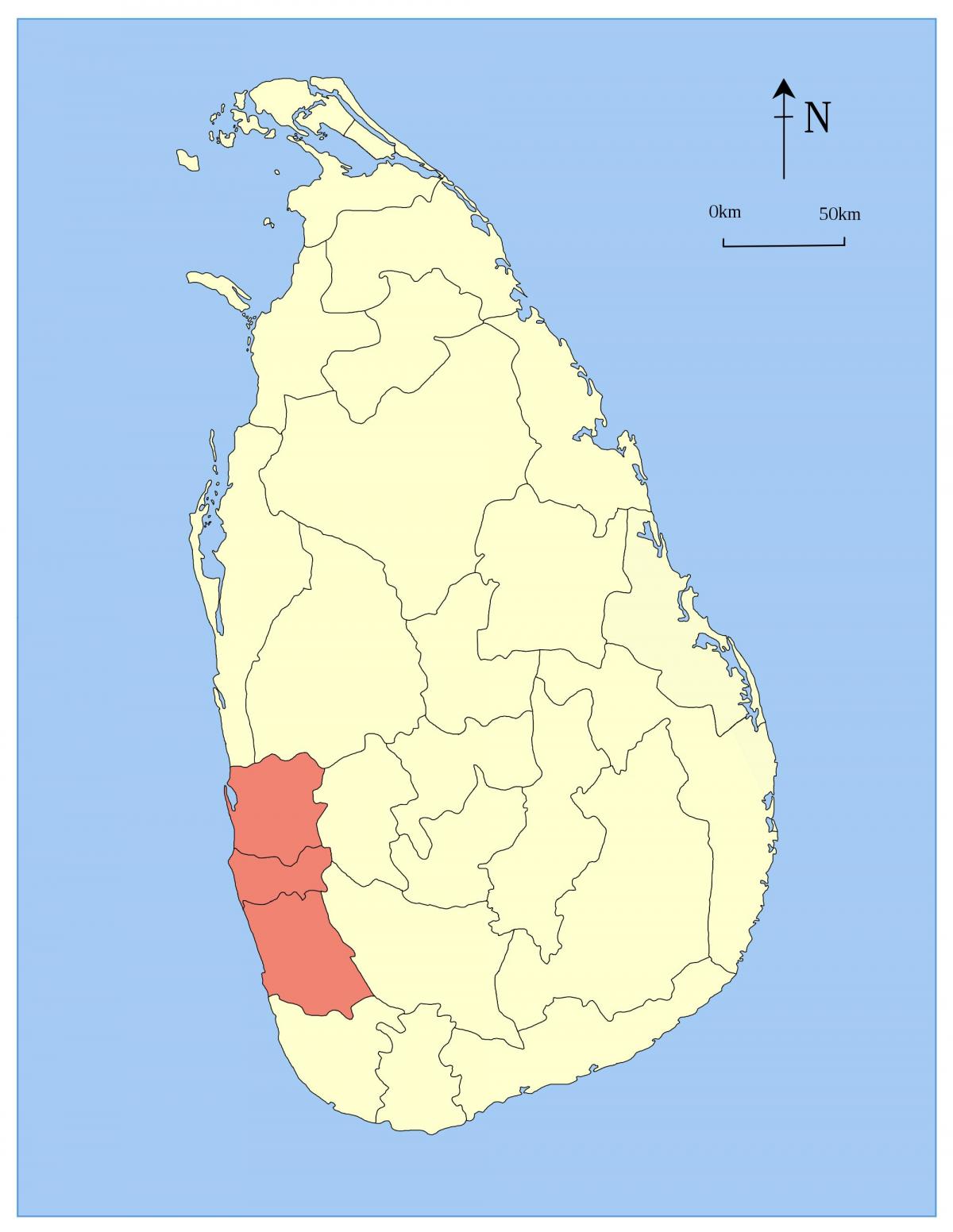 mapa Sri Lanka mendebaldeko probintzia