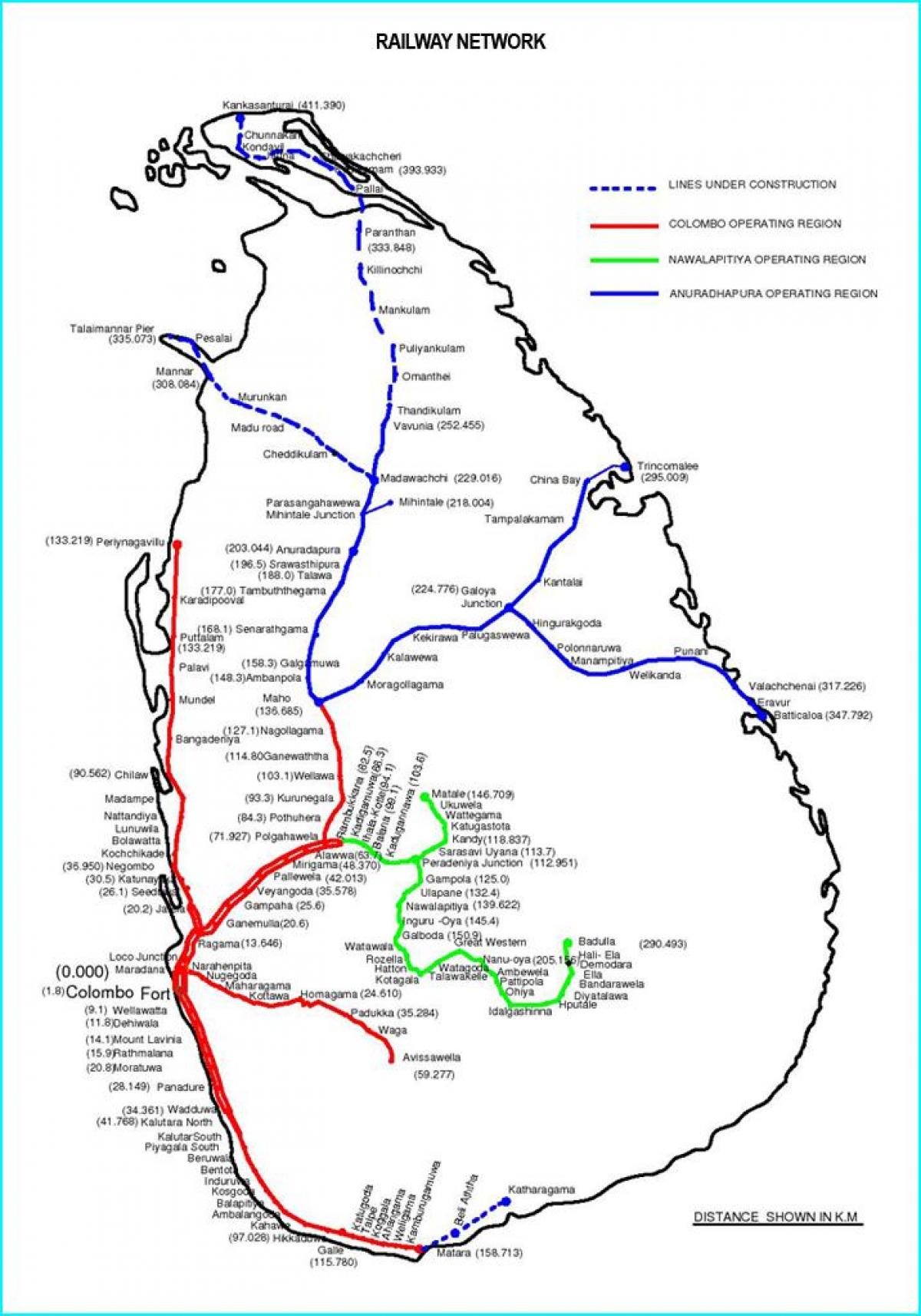 trenbide ibilbidea mapa Sri Lanka