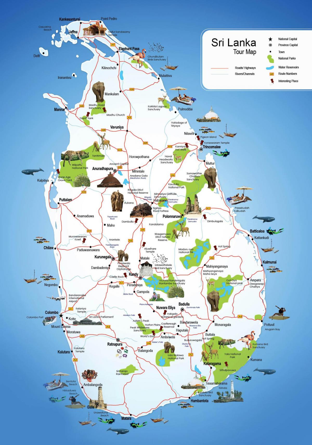 turismo lekuak Sri Lanka mapa