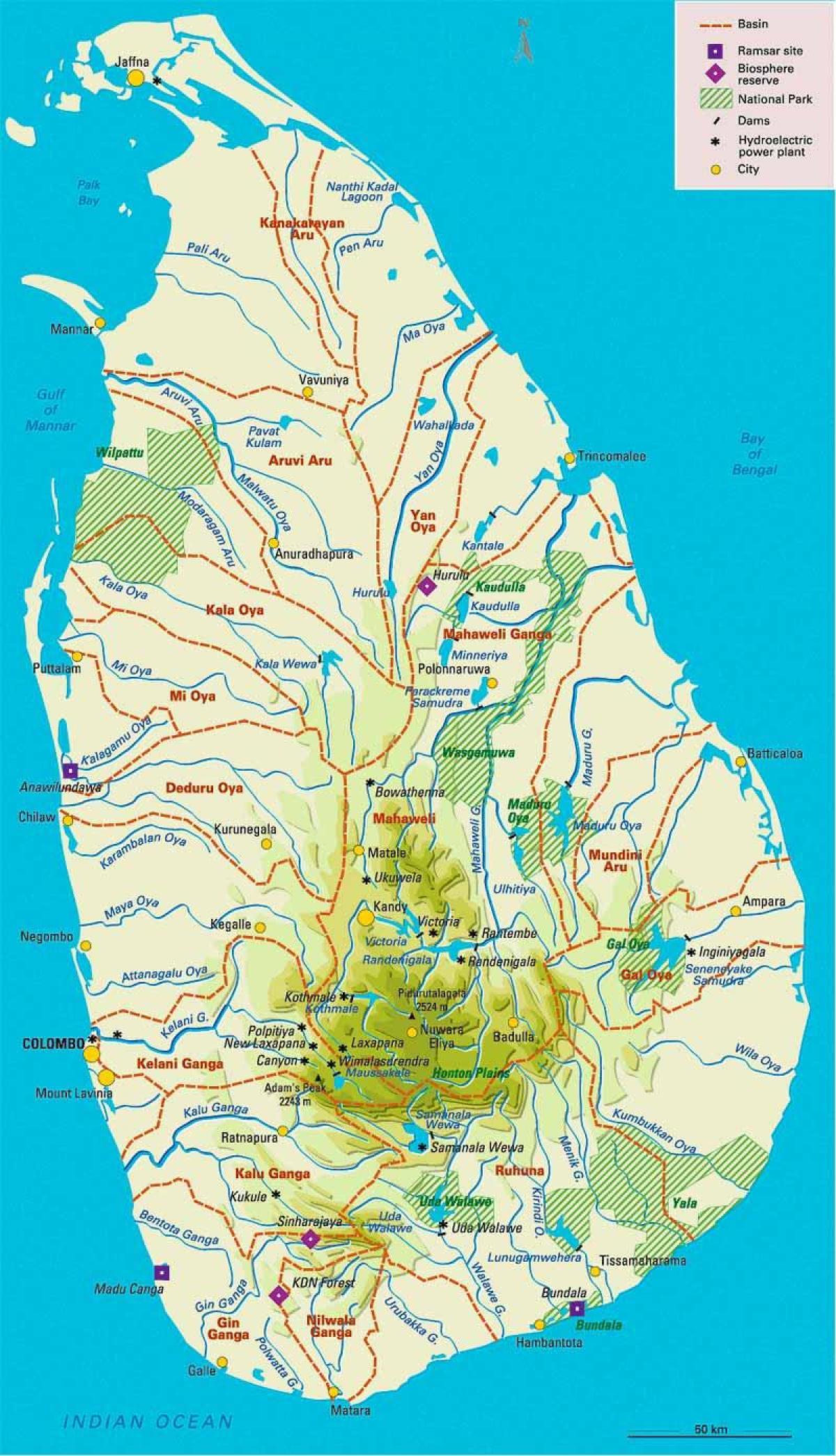mapa Sri Lankako geografia