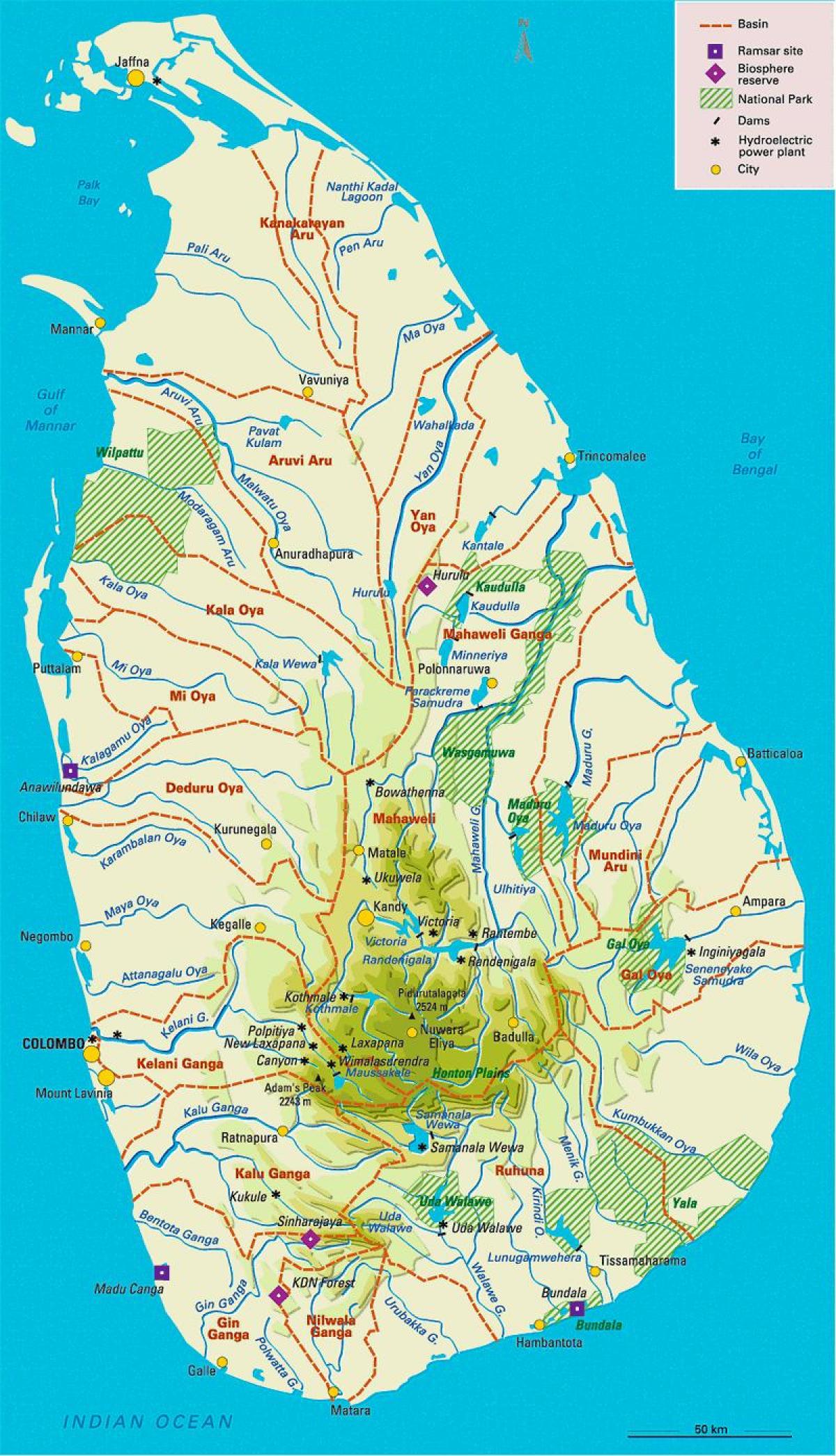mapa Sri Lankako urtegiak