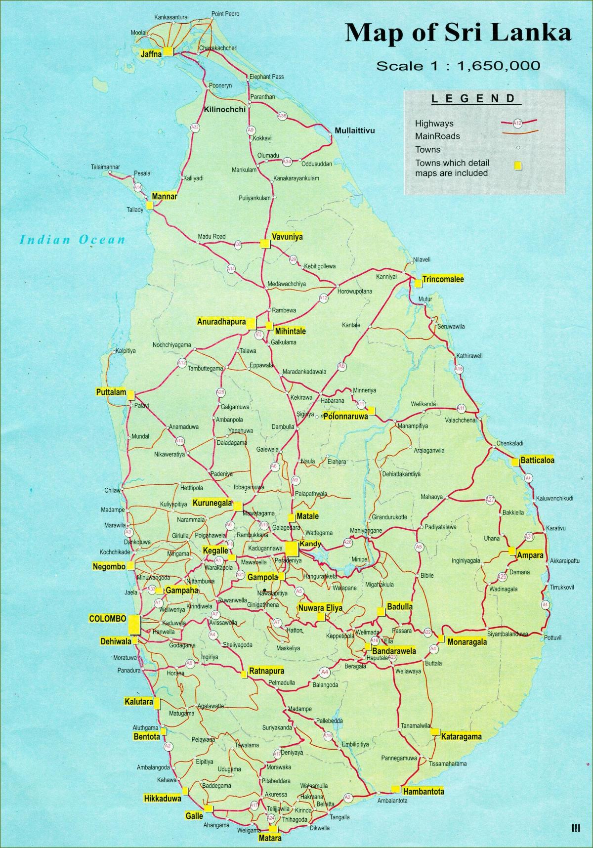 mapa mapa turistiko Sri Lanka errepide
