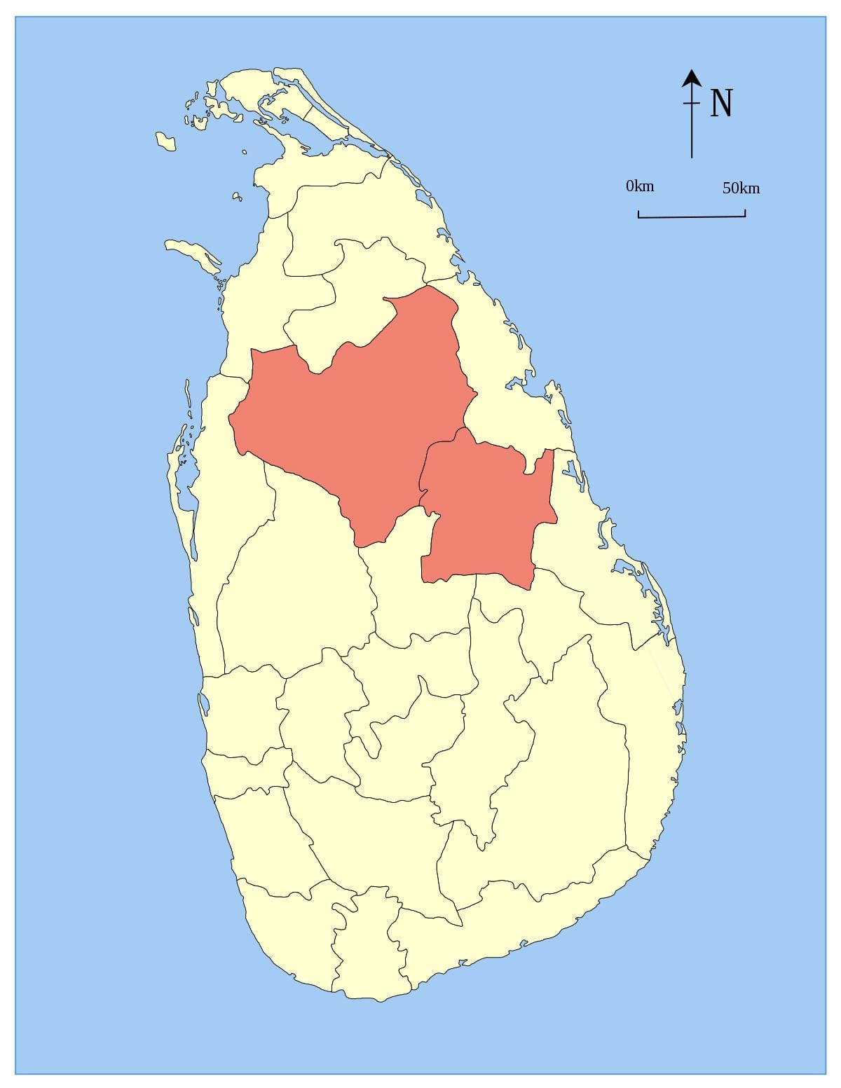 erdiko probintzian Sri Lanka mapa