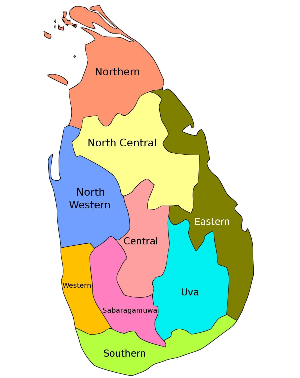 mapa Sri Lanka ekialdeko kostaldean