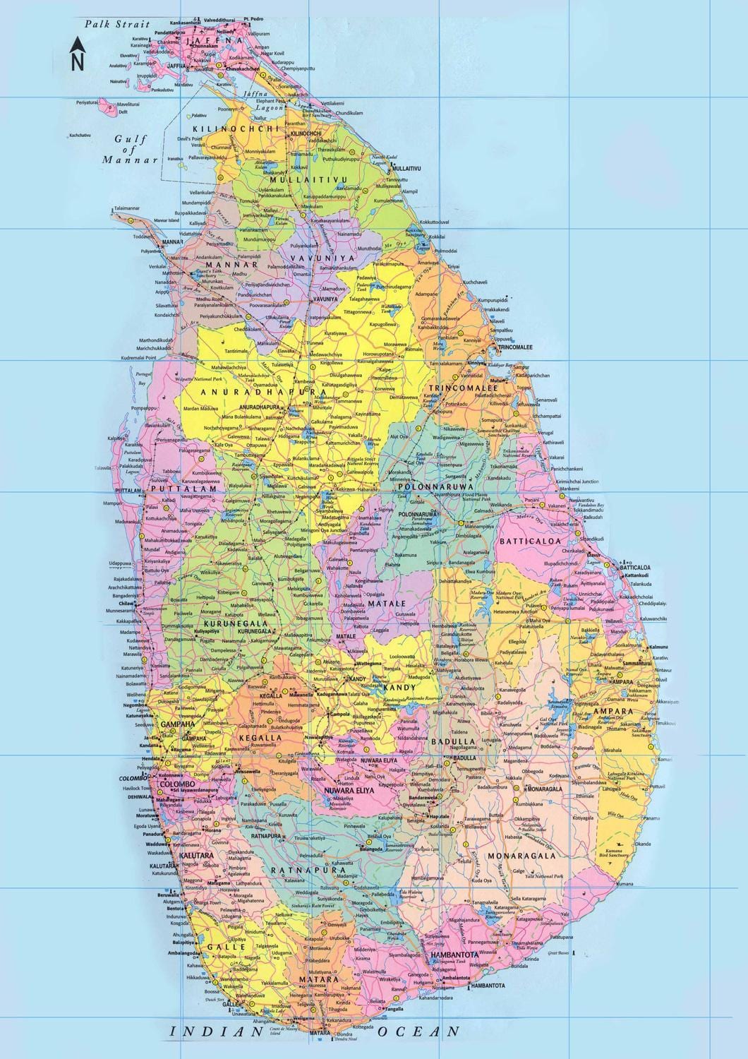Sri Lanka errepide mapa distantzia km