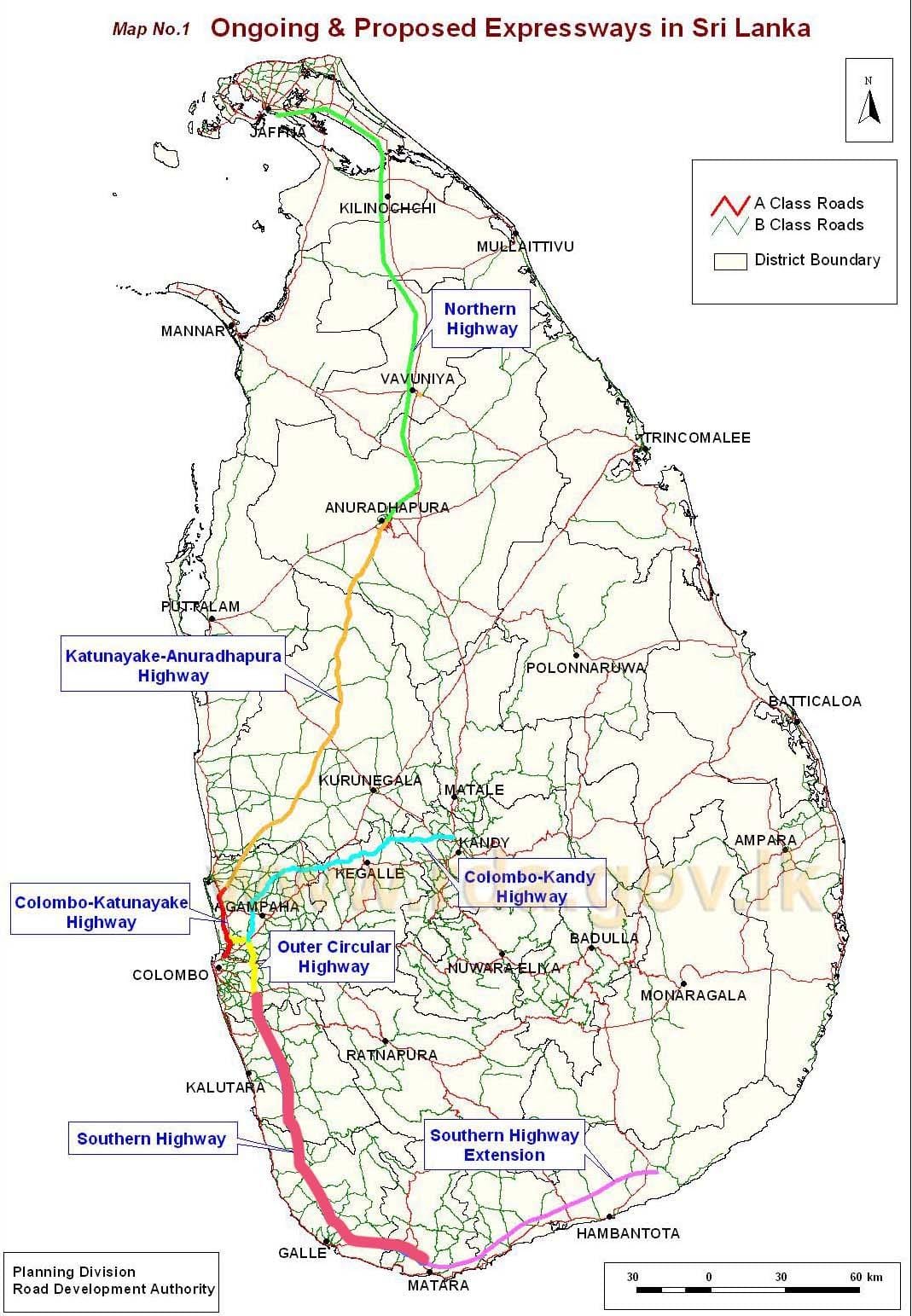 mapa Sri Lanka expressway