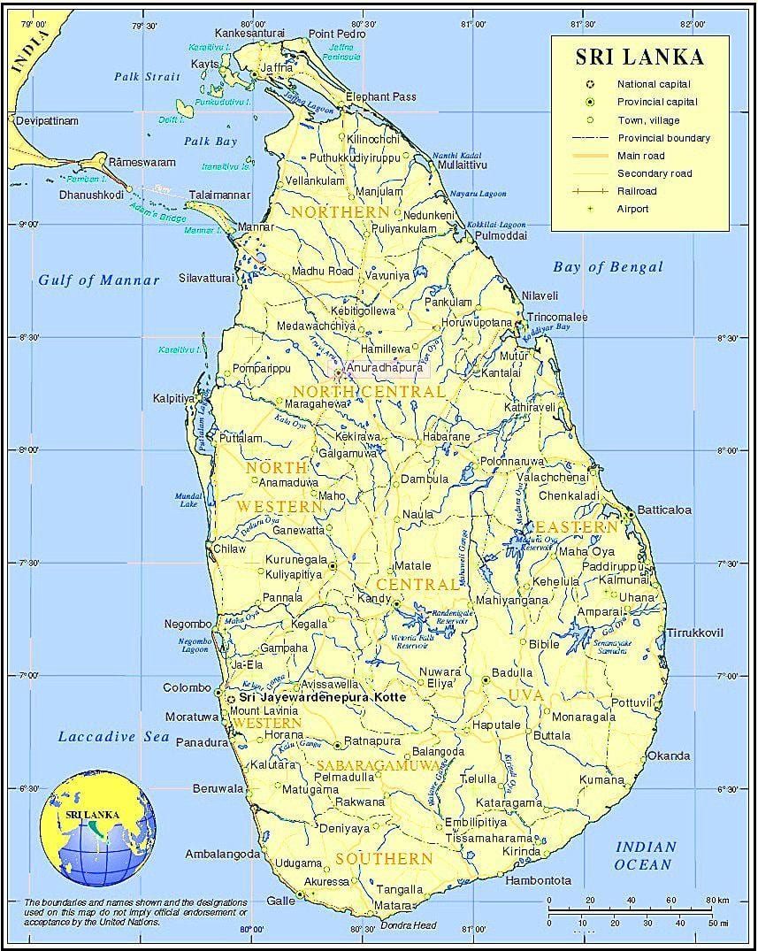 mapa Sri Lanka leku historiko