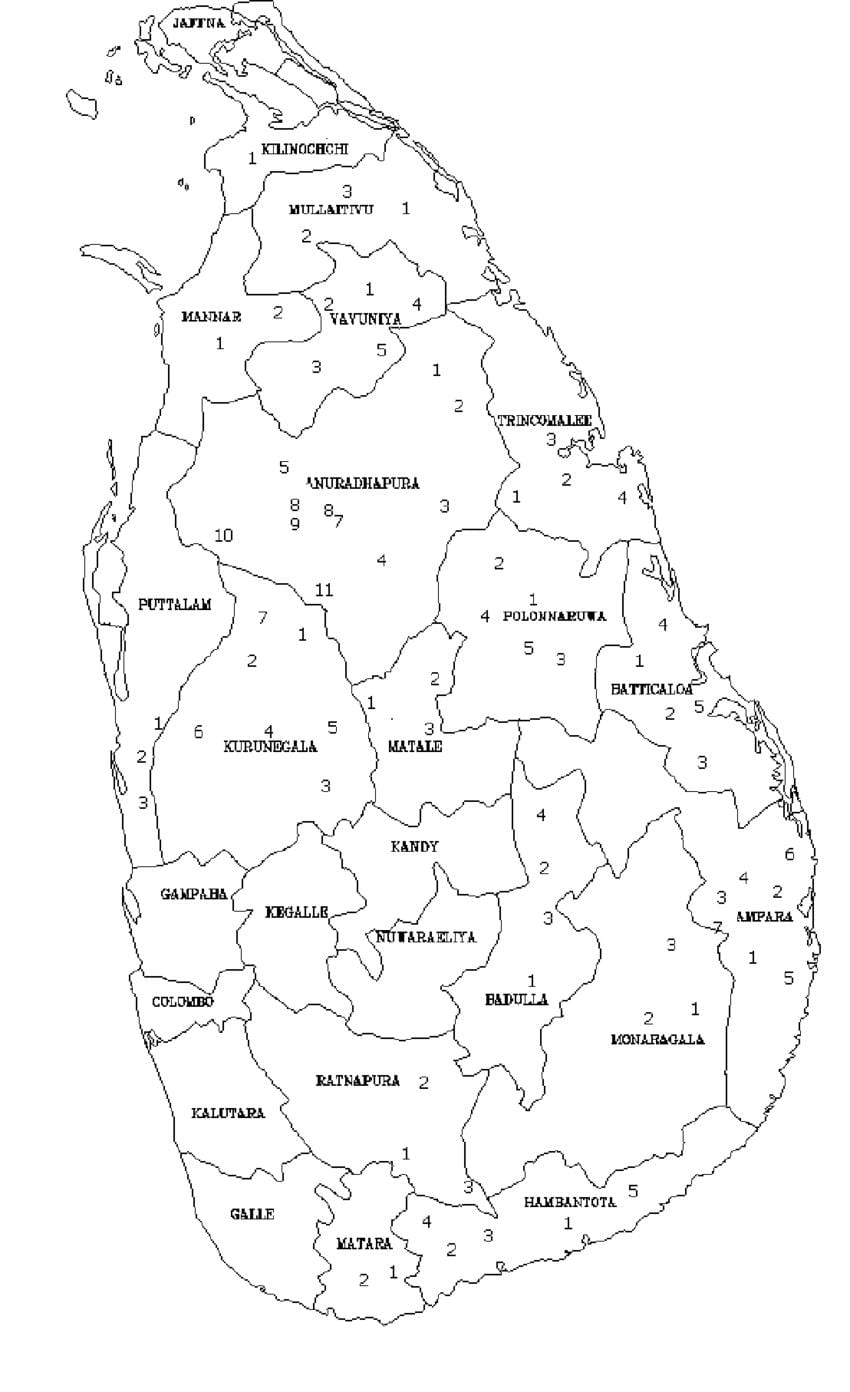 mapa Sri Lanka mapa eta zuri-beltzean