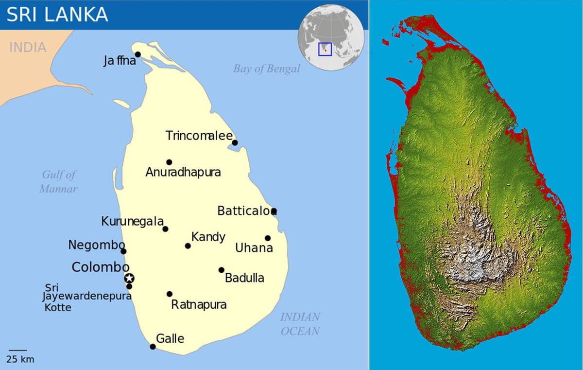mapa Sri Lanka topografikoak