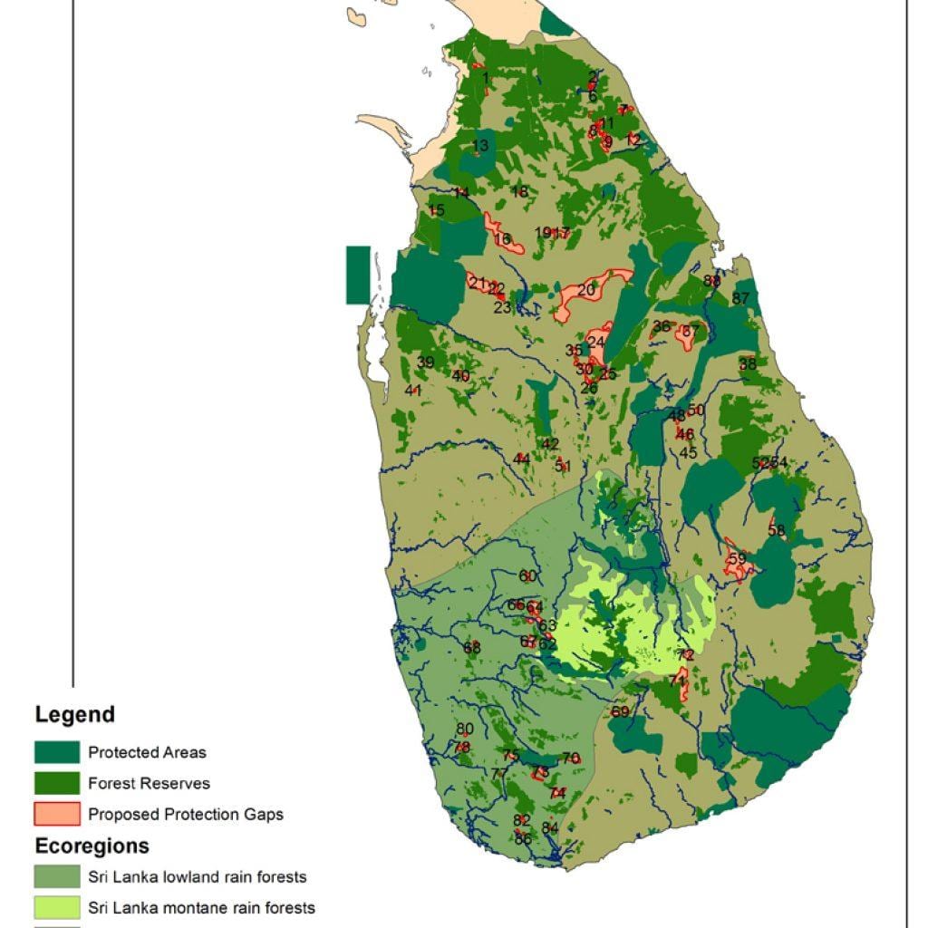 mapa Sri Lankako basoak