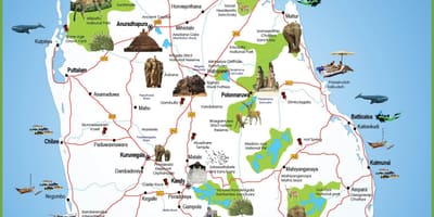 Turismo lekuak Sri Lanka mapa