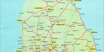 Errepide distantzia mapa Sri Lanka