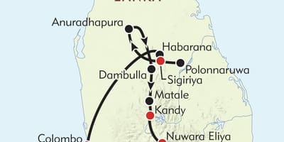 Mapa Sri Lanka ibilbidea