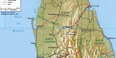 Mendiak Sri Lanka mapa