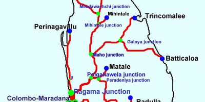 Mapa Sri Lanka tren lineak